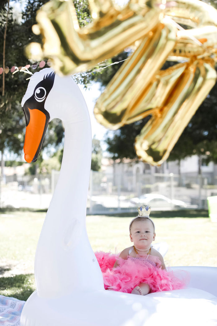 Пастельная фотозона Лебедь на годик девочке